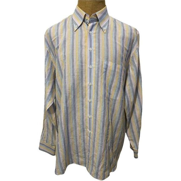 GERLIN Dress Shirt Pink Yellow Blue Stiped Made in Italy Linen Cotton Size 2XL - Picture 2 of 12